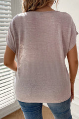 Plus Size Decorative Button Round Neck Short Sleeve T-Shirt