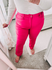 Judy Blue Tanya Control Top Faux Leather Pants in Hot Pink