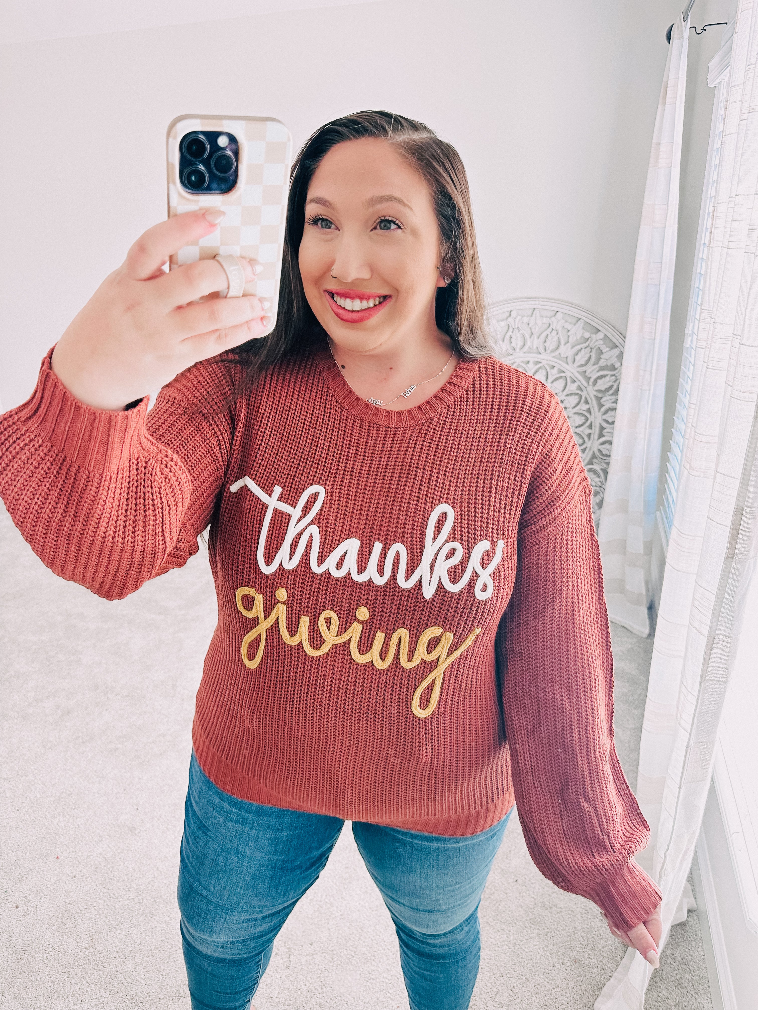 Haptics All I Want Thanksgiving Pop Up Embroidery Chunky Sweater