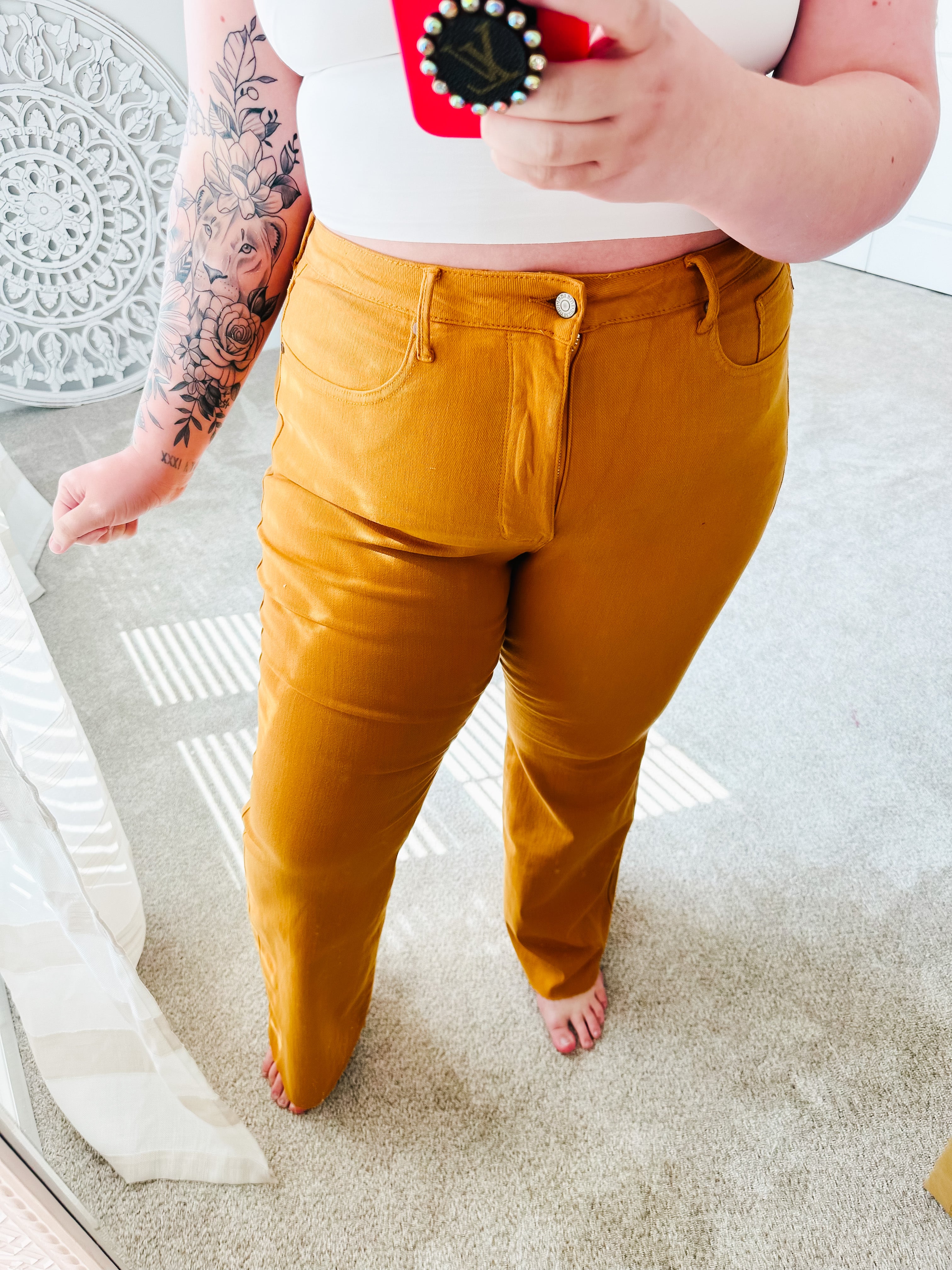 Judy Blue Melinda High Rise Control Top Flare Jeans in Marigold