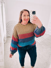 Haptics Take All of Me Mustard & Cerulean Stripe Oversized Sweater
