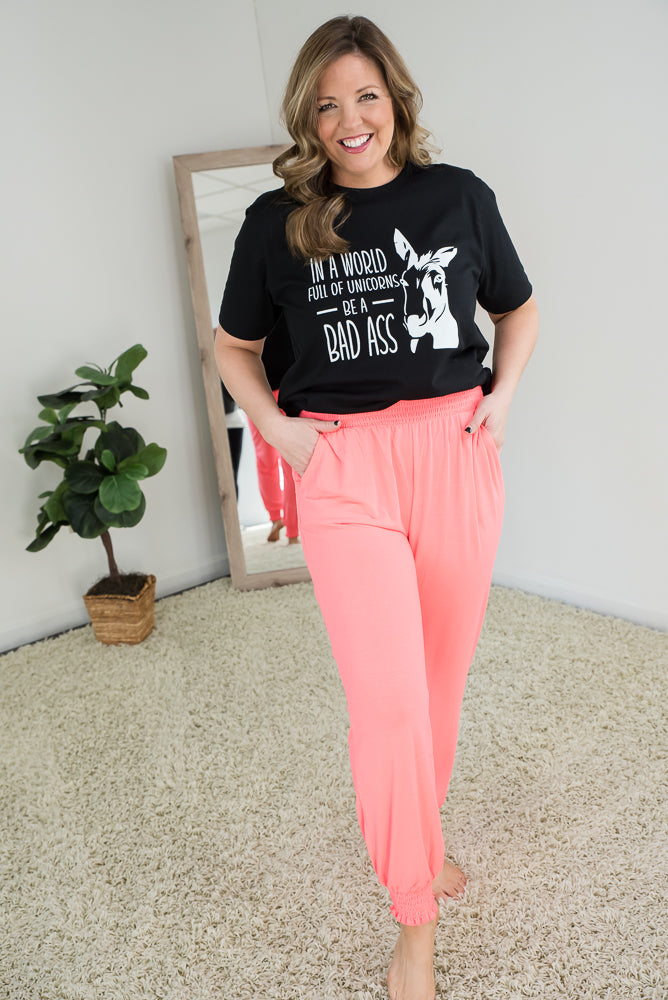 Zenana Be Your Best Lounge Joggers in Coral