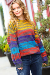 Haptics Take All of Me Mustard & Cerulean Stripe Oversized Sweater