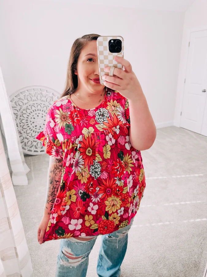 Flit About Floral Top in Pink