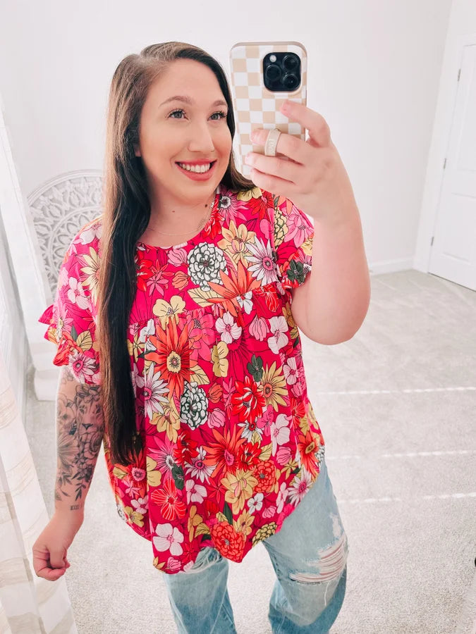 Flit About Floral Top in Pink