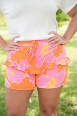 White Birch Tangerine Floral Shorts